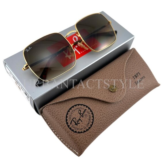 NEW Ray-Ban RB1971 Square 1971 Classic Sunglasses with Gold Frame Brown Lens - Picture 1 of 12
